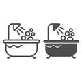 Bath line and glyph icon. Shower vector illustration isolated on white. Bathtub outline style design, designed for web