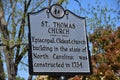 Bath, NC: 1734 St. Thomas Church Historic Sign Royalty Free Stock Photo