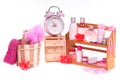 Bath pink set (a lot of dofferen bodycare items) Royalty Free Stock Photo