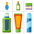 Bath plastic bottle shampoo container shower flat style illustration for bathroom vector hygiene design.