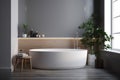beautiful bathroom wood white modern luxury home house bathtub interior architecture. Generative AI.