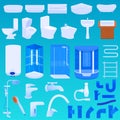 Bath room vector illustration set, cartoon 3d modern bathroom interior and bathing equipment collection for home hotel Royalty Free Stock Photo