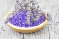 Bath salt for aromatherapy and dried lavender Royalty Free Stock Photo