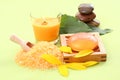 Bath salt and glycerin soap Royalty Free Stock Photo