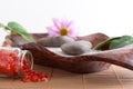 Bath salt, massage stones, bowl, Royalty Free Stock Photo