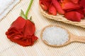 Bath salt in a spoon and rose Royalty Free Stock Photo