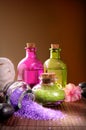 Bath salts and body oil vertical composition Royalty Free Stock Photo