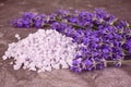 Bath salts with the scent of lavender and fresh lavender flowers. Royalty Free Stock Photo