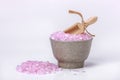 Bath salts and scoop in a bowl. Royalty Free Stock Photo