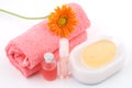 Bath set and essential oil Royalty Free Stock Photo