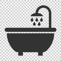 Bath shower icon in flat style. Bathroom hygiene vector illustration on isolated background. Bath spa business concept.