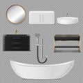 Bath, shower, mirror and sink icons for bathroom