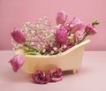 Bath with spring flowers, abstract spa and take a fragrant bath composition Royalty Free Stock Photo