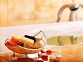 Bath still life with bar of soap. Royalty Free Stock Photo