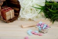 Bath Time color tablets for kids on wood background Royalty Free Stock Photo