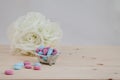 Bath Time color tablets on wood background Royalty Free Stock Photo