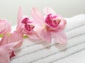 Bath towels with orchids Royalty Free Stock Photo
