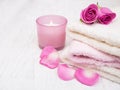 Bath towels with pink roses Royalty Free Stock Photo