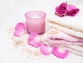 Bath towels with pink roses Royalty Free Stock Photo