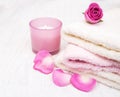 Bath towels with pink roses Royalty Free Stock Photo