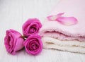 Bath towels with pink roses Royalty Free Stock Photo