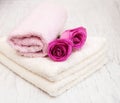 Bath towels with pink roses Royalty Free Stock Photo