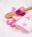 Bath towels, salt and soap Royalty Free Stock Photo