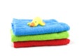 Bath towels and toy duck Royalty Free Stock Photo