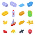 Bath toys icons set, isometric style Royalty Free Stock Photo