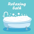 Bath Tube Water with Soap Bubble Foam Vector