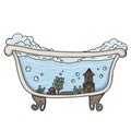 Bath With Underwater World Isolated On White Background, Childrens Fantasy