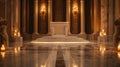 Bathed in the warm glow of flickering candlelight a grand marble podium stands regally upon a polished marble floor