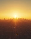 Apartment buildings in the city at sunset, vintage toned.