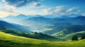 Panoramic summer view of mountain hills and valleys of Carpathian mountains