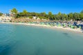 bathing area with crystal clear waters on the beach of Bora Bora in the town of Ksamil in Albania. Royalty Free Stock Photo