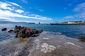 bathing area with round lifebuoy. Pico island in the Azores archipelago.