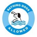 Bathing dogs allowed. Blue frame. Vector sign.