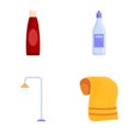 Bathing equipment icons set cartoon vector. Various accessory for bathing Royalty Free Stock Photo