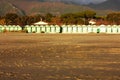 Bathing establishments out of season. winter day. all closed and out of service. lined cabins. cold.