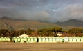 Bathing establishments out of season. winter day. all closed and out of service. lined cabins. cold.