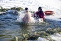 bathing in the hole for baptism, Ukraine, Chernigov.