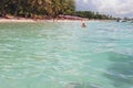 Bathing zone on tropical beach. Trou aux Biches, Mauritius Royalty Free Stock Photo