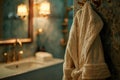 Bathrobe hanging by modern bathroom Royalty Free Stock Photo