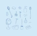 Bathroom accessories elements blue color Royalty Free Stock Photo