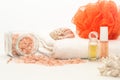 Bathroom accessories in orange tones Royalty Free Stock Photo