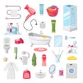 Bathroom accessories personal hygiene items, vector illustration Royalty Free Stock Photo