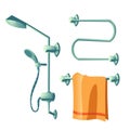 Bathroom accessories shower head and towel heater Royalty Free Stock Photo