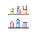 Bathroom accessories vector icon set Personal hygiene supplies Flat line outline trendy color design Sanitary care signs Royalty Free Stock Photo