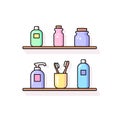 Bathroom accessories vector icon set Personal hygiene supplies Flat line outline trendy color design Sanitary care signs Royalty Free Stock Photo