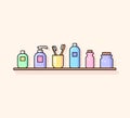 Bathroom accessories vector icon set Personal hygiene supplies Flat line outline trendy color design Sanitary care signs Royalty Free Stock Photo